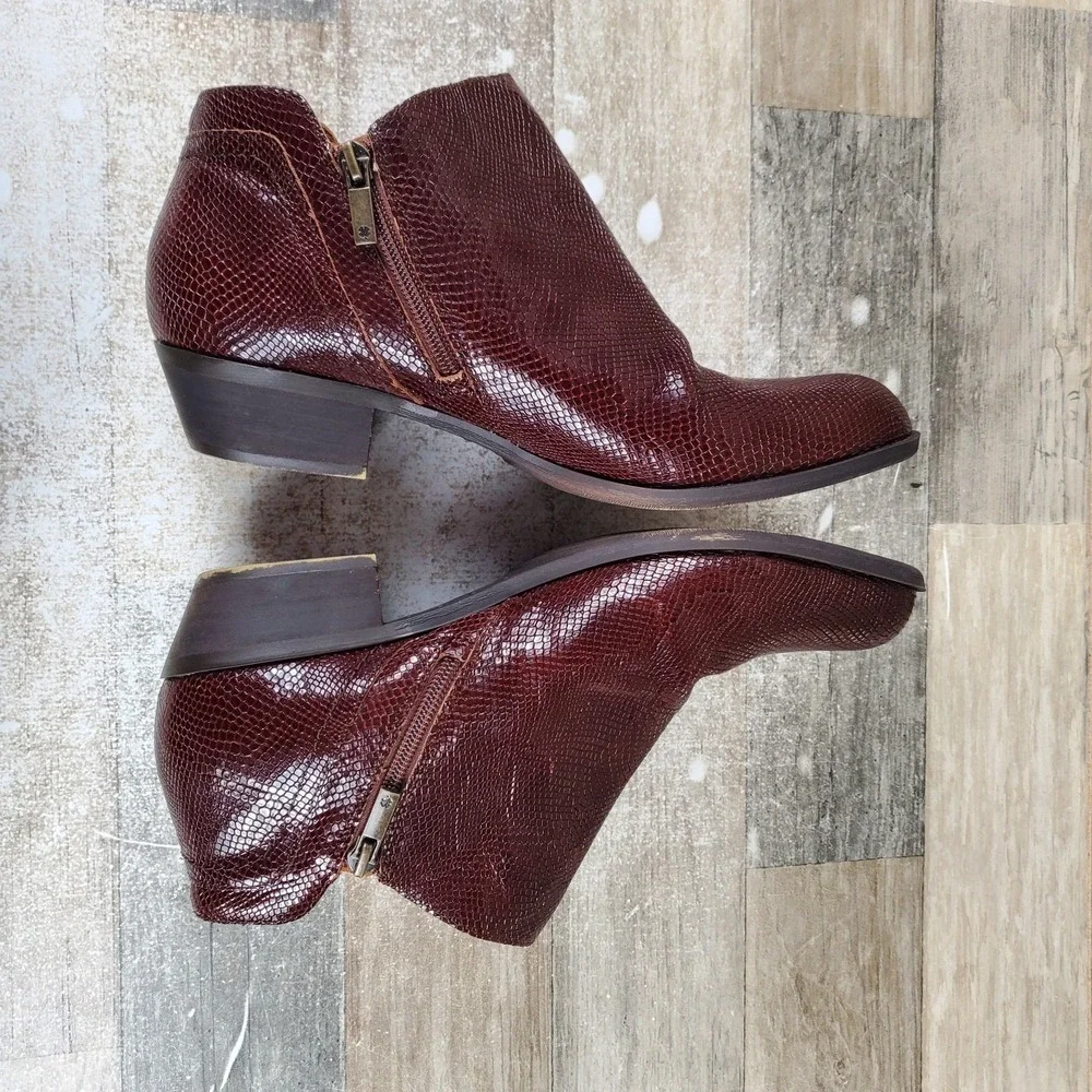 Lucky Brand Barlina Womens Bootie Sz 11 M Reishi Snake Print Side Zip Block Heel